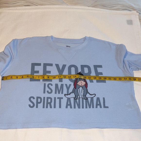 Disney EEYORE Cropped Waffle Tee Long Sleeves Oversized Size Small Baby Blue - Picture 6 of 10
